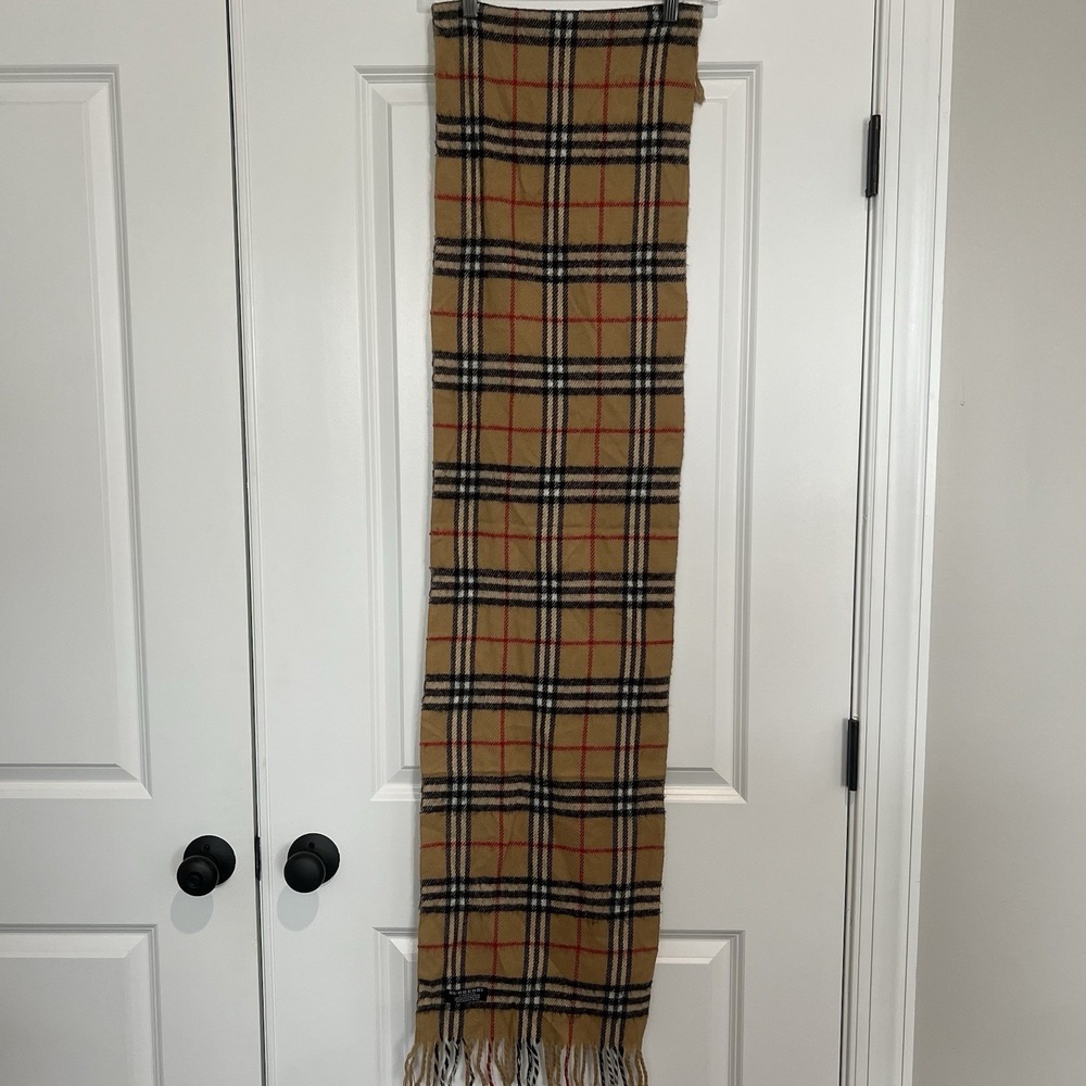 Burberry 100% Cashmere Nova Check Scarf Camel Plaid Made in England London 2000s - Picture 3 of 8